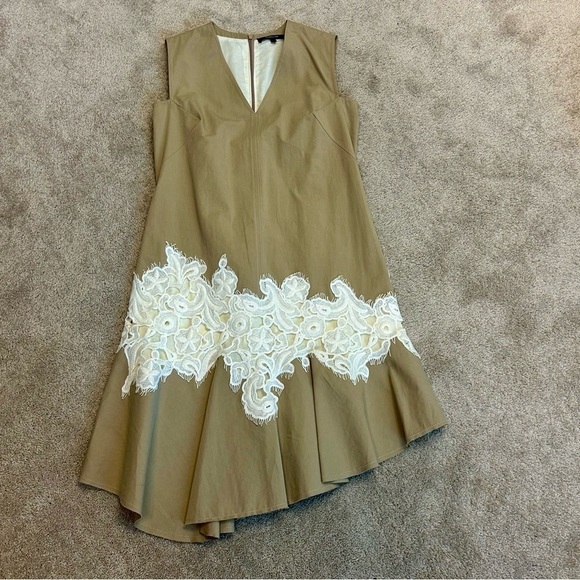 Derek Lam khaki tan brown white crochet lace appliqué sleeveless Cocktail Dress - Picture 6 of 14